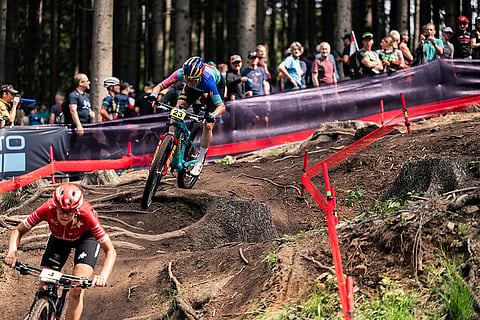 Laura Stigger performs at UCI XCO World Cup 